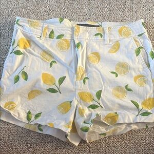 New York & Company Yellow and White Lemon Print Bermudas
